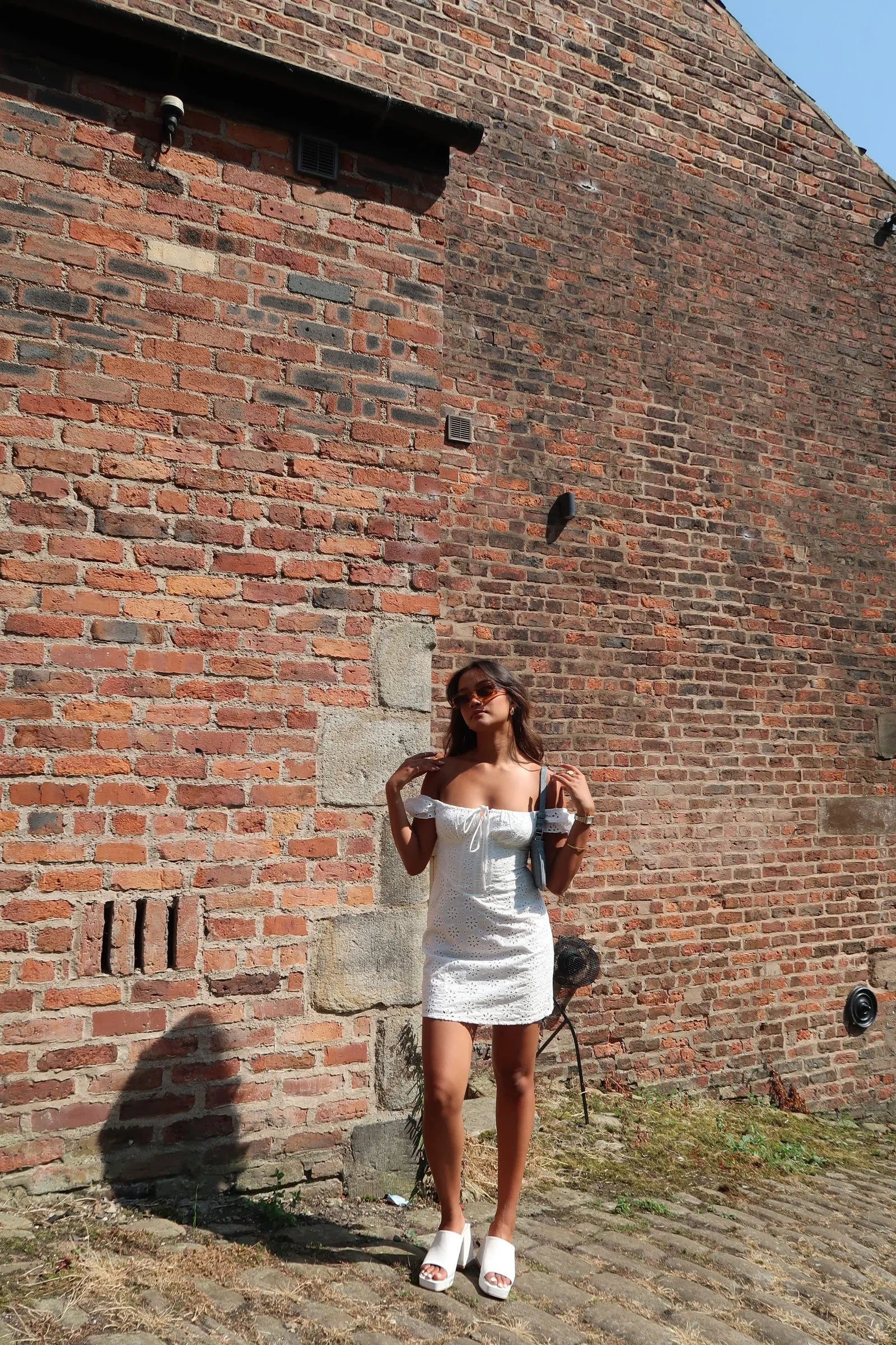 White-Broderie Bardot Corset Mini-Dress sold by Glamorous product image thumbnail 2