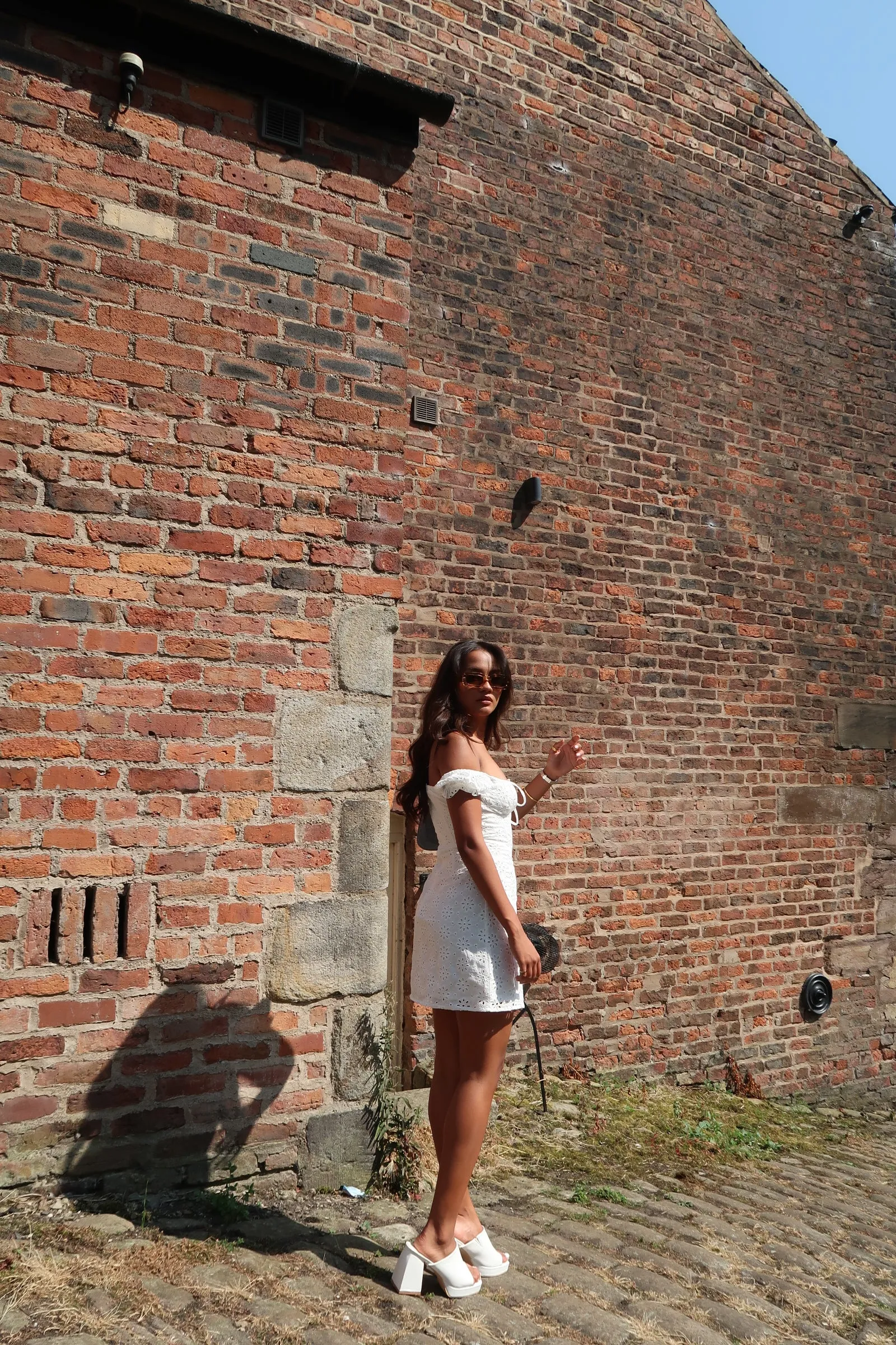 White-Broderie Bardot Corset Mini-Dress sold by Glamorous product image thumbnail 3