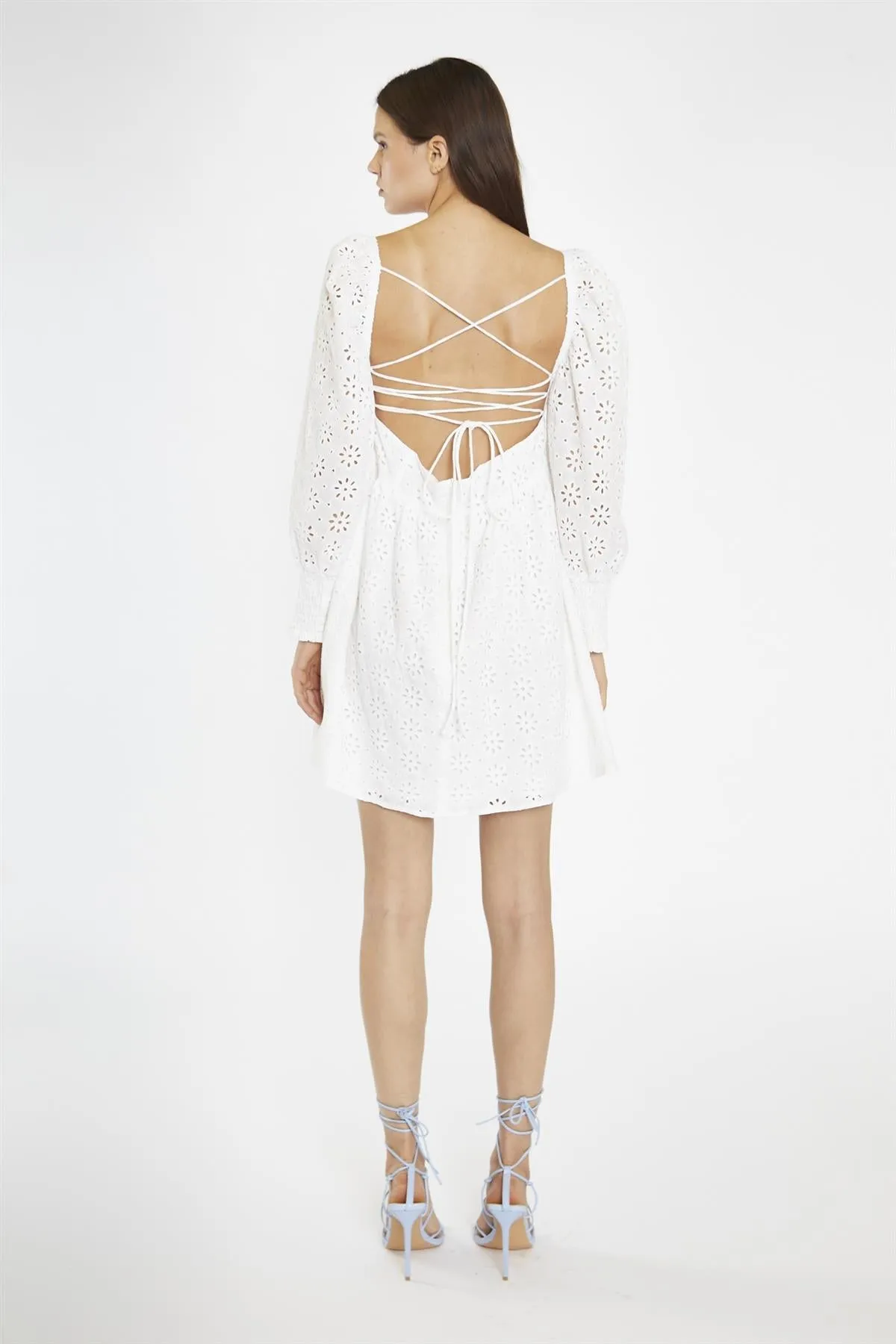 White-Broderie Lace-Up Corset Mini-Dress sold by Glamorous product image thumbnail 2