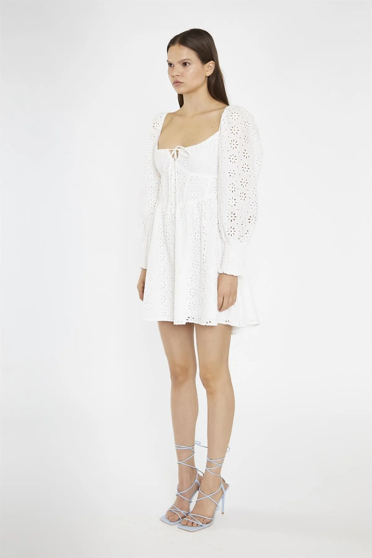 White-Broderie Lace-Up Corset Mini-Dress sold by Glamorous product image thumbnail 4