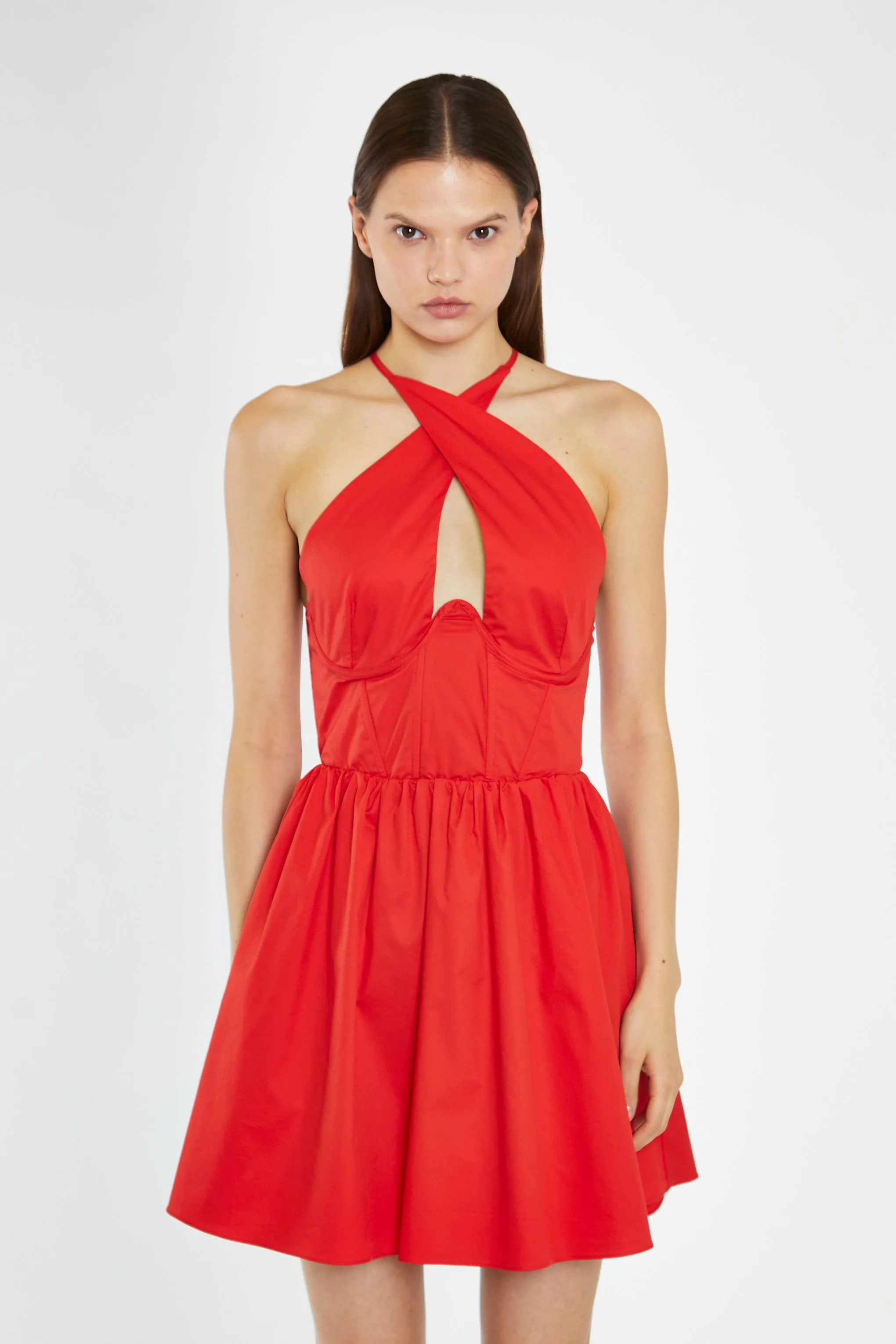 Poppy-Red Cross-Over Halterneck Corset Mini-Dress sold by Glamorous product image thumbnail 3