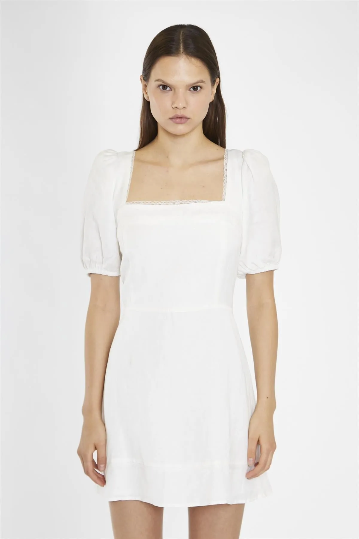 White Square-Neck Puff Sleeve Mini-Dress sold by Glamorous product image thumbnail 3