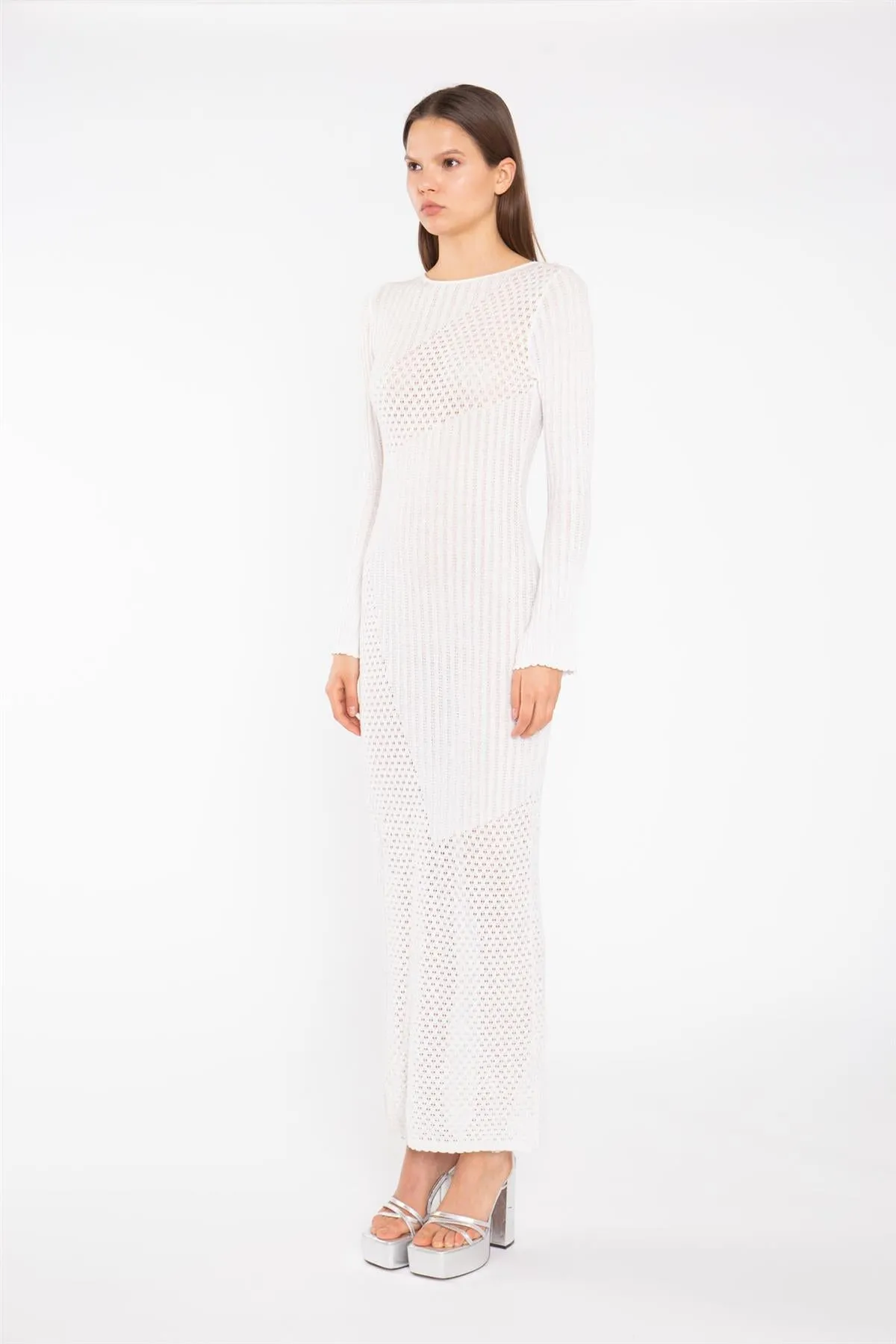Off White Mix Knit Maxi-Dress sold by Glamorous product image thumbnail 4