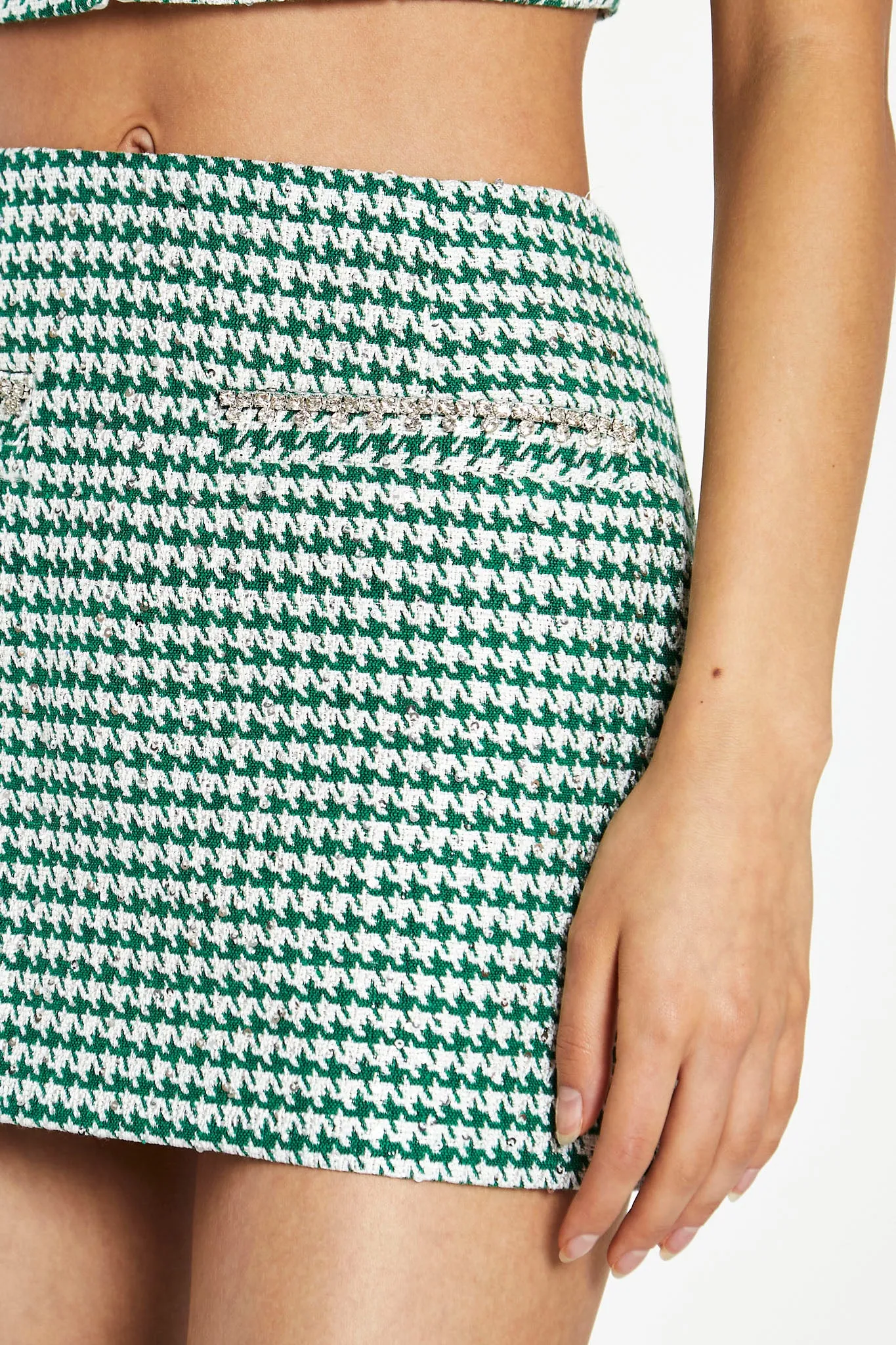 Green-White Houndstooth Diamante Trim Mini-Skirt sold by Glamorous product image thumbnail 3