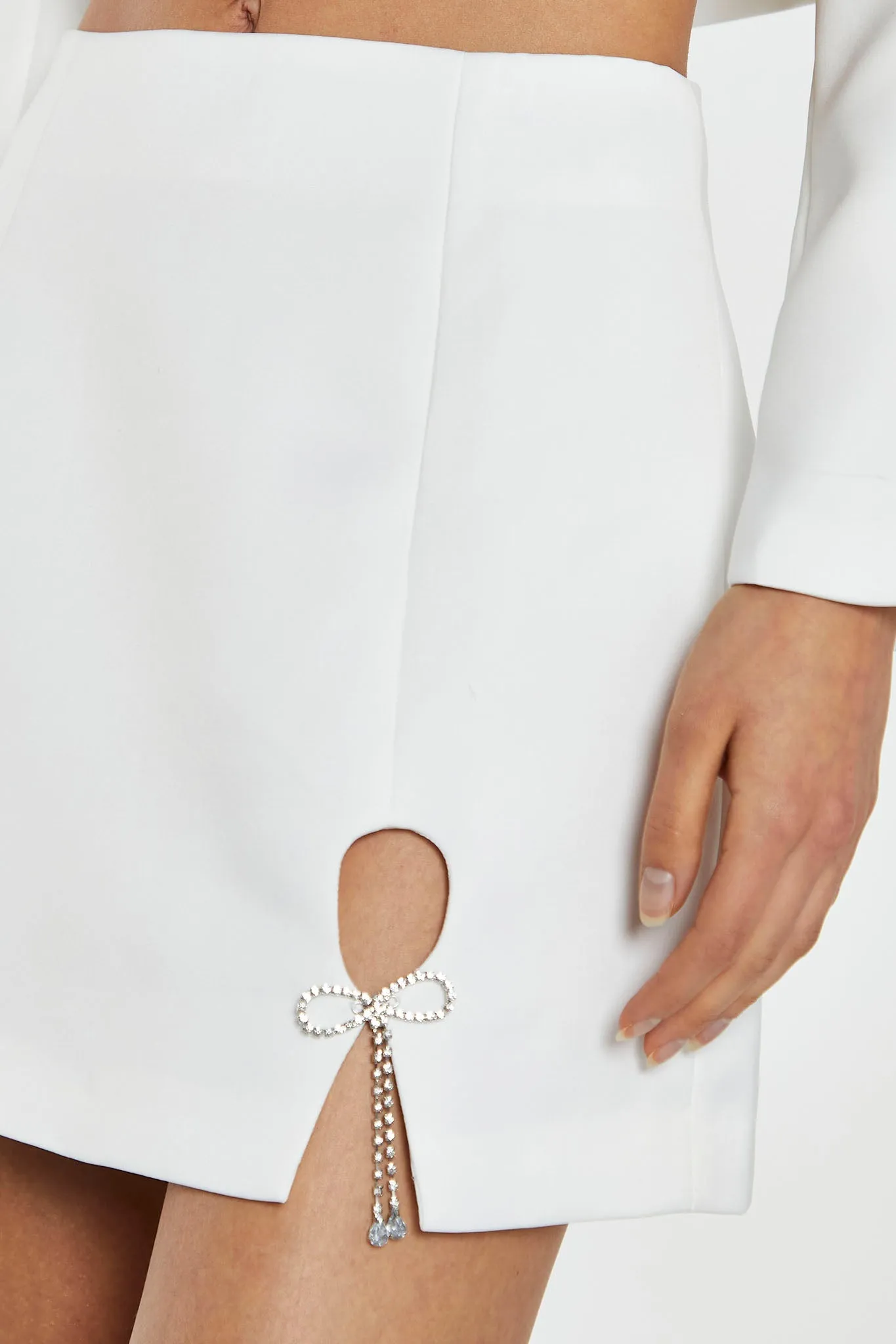 Off-White Satin Diamante Bow Mini-Skirt sold by Glamorous product image thumbnail 4