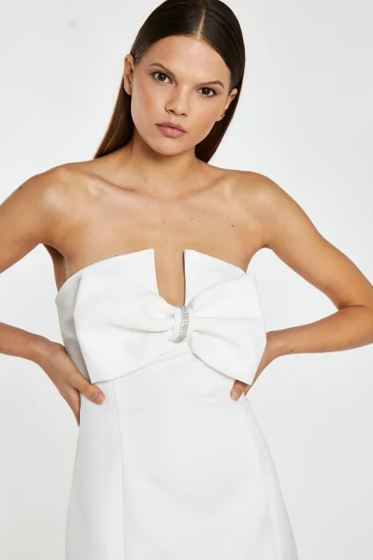 Off-White Satin Strapless Bow Mini-Dress made by Glamorous