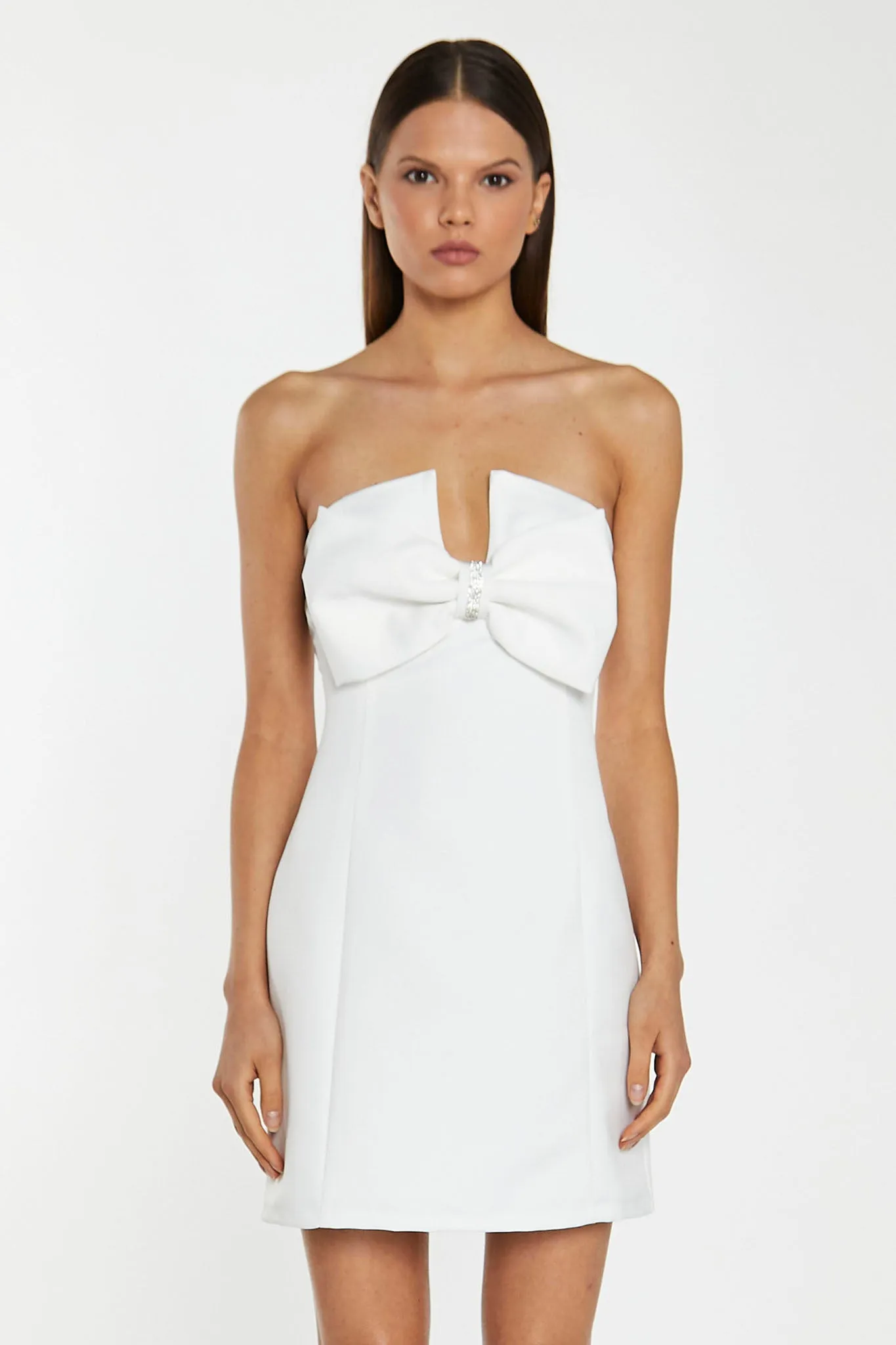 Off-White Satin Strapless Bow Mini-Dress sold by Glamorous product image thumbnail 3