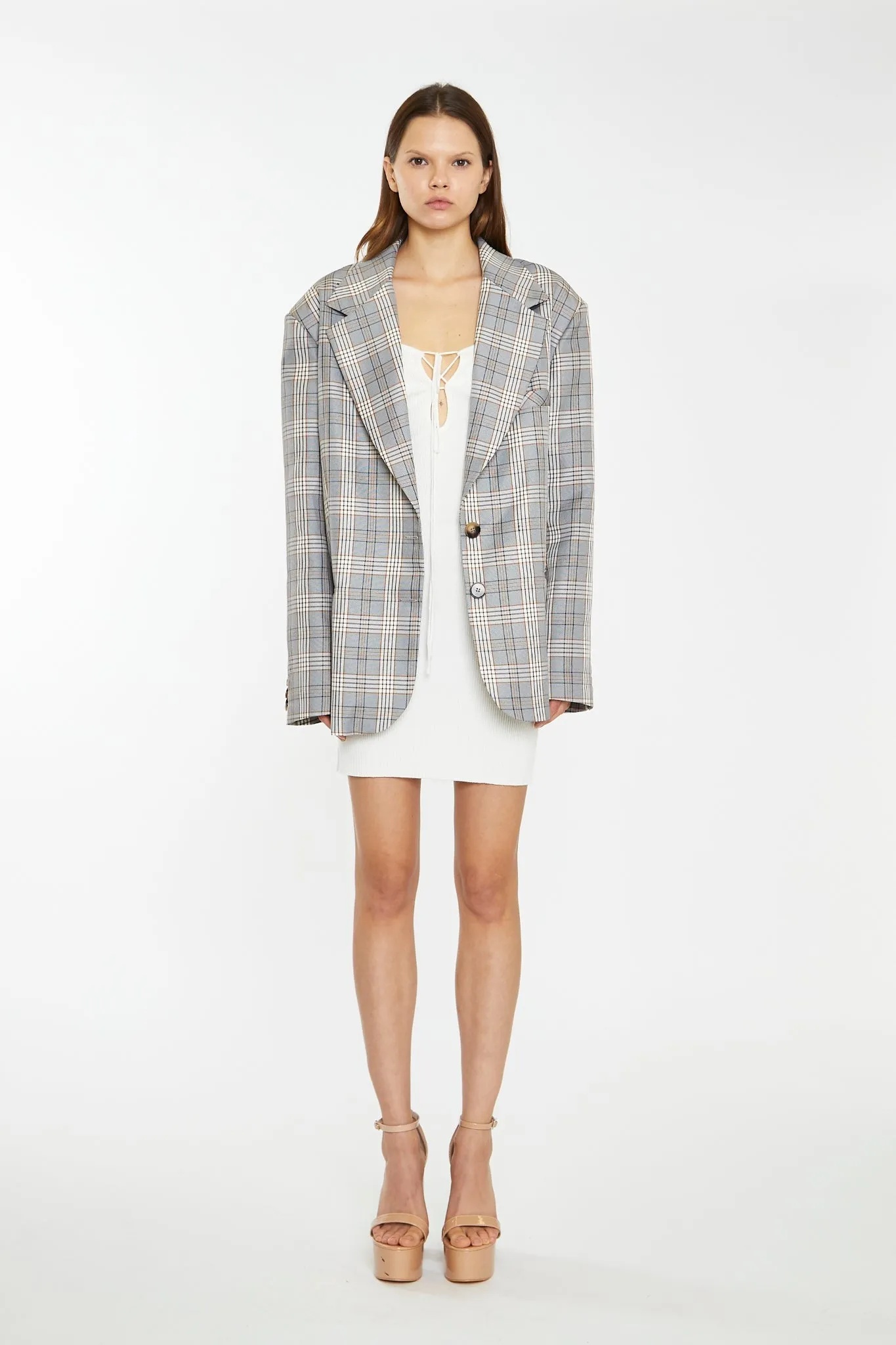 Brown Multi-Check Oversized Blazer sold by Glamorous