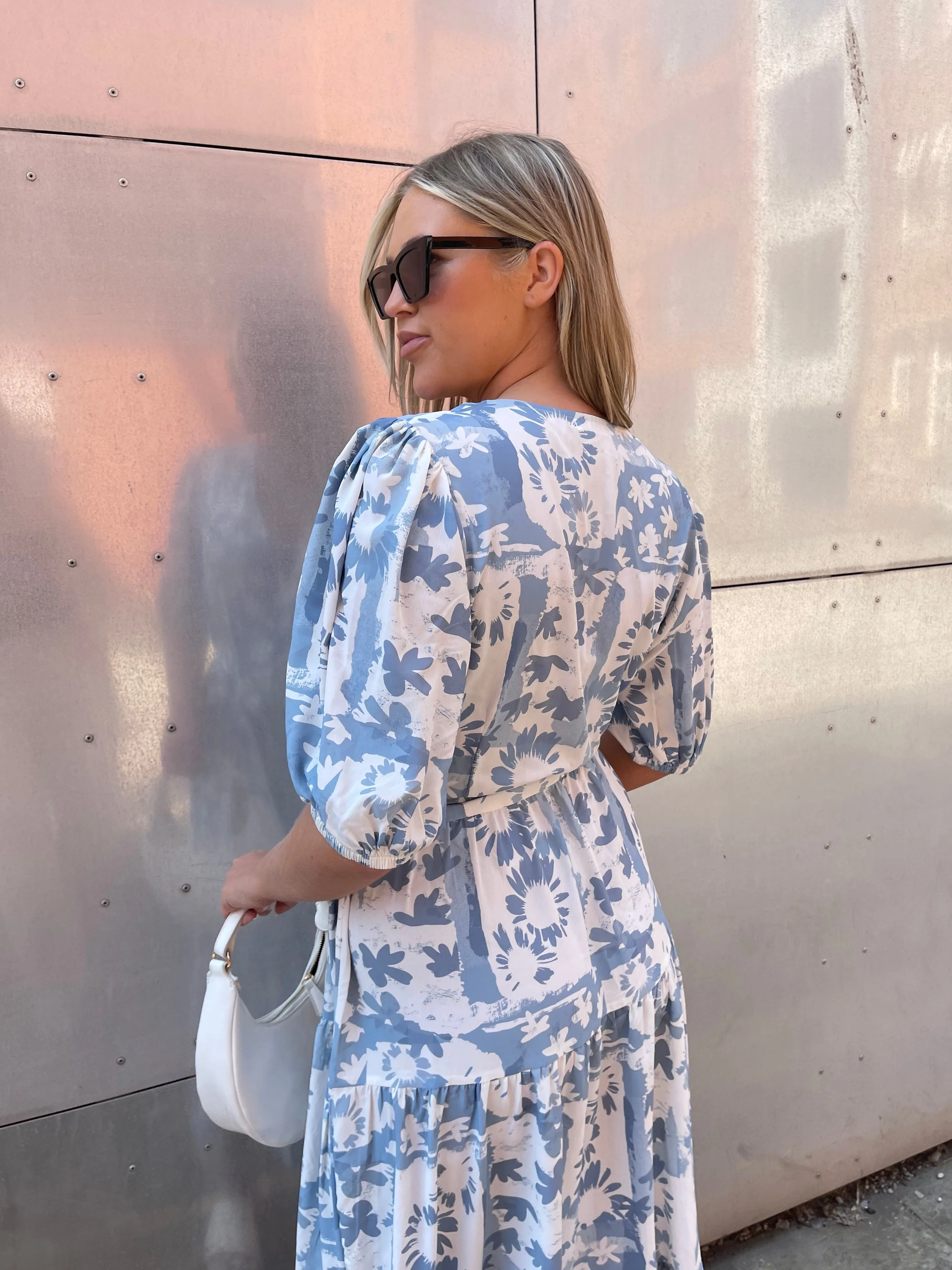 Blue Flower Collage Tiered Wrap Maxi-Dress sold by Glamorous product image thumbnail 4