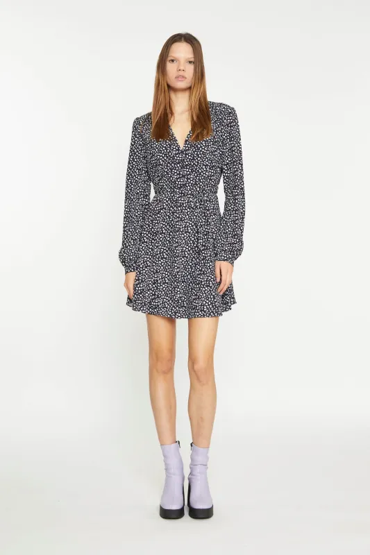 Black Multi-Leopard Tie Waist Long-Sleeve Mini-Dress sold by Glamorous