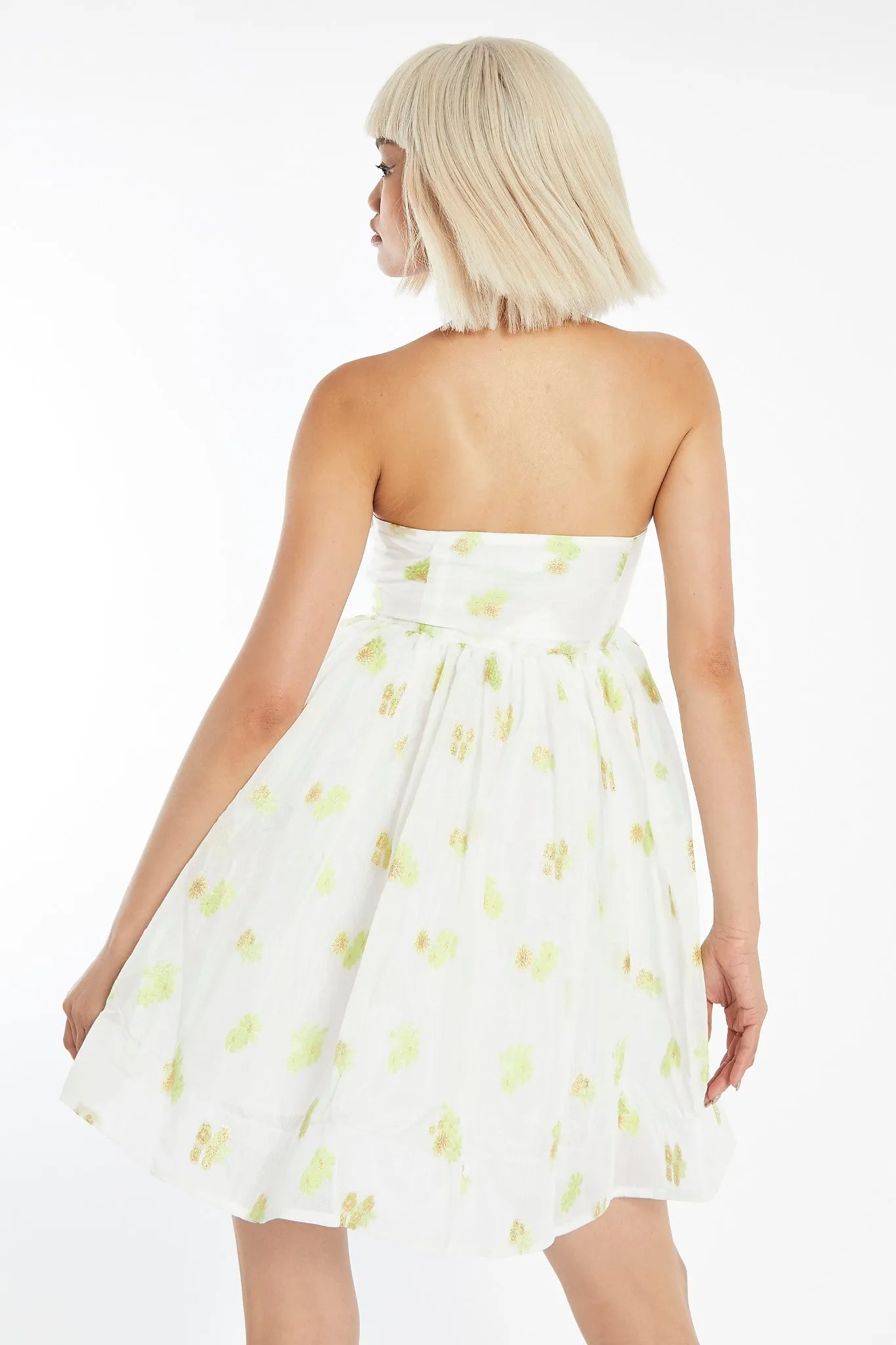 Lime-Gold Floral Organza Empire-Line Puff Skirt Mini-Dress sold by Glamorous product image thumbnail 2
