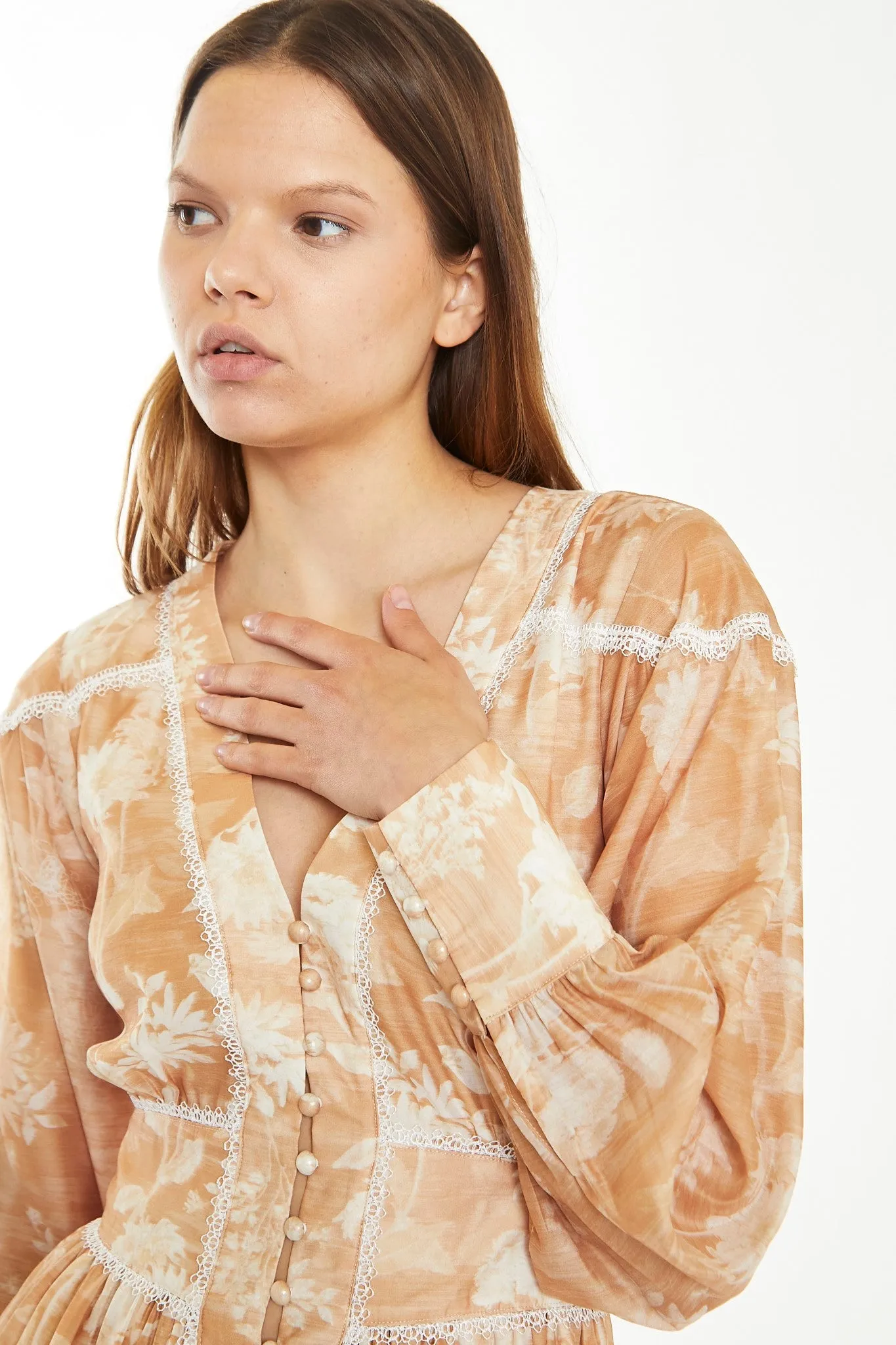 Tan White Floral Button-Through Mini-Dress sold by Glamorous product image thumbnail 4