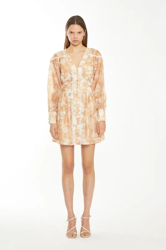 Tan White Floral Button-Through Mini-Dress sold by Glamorous