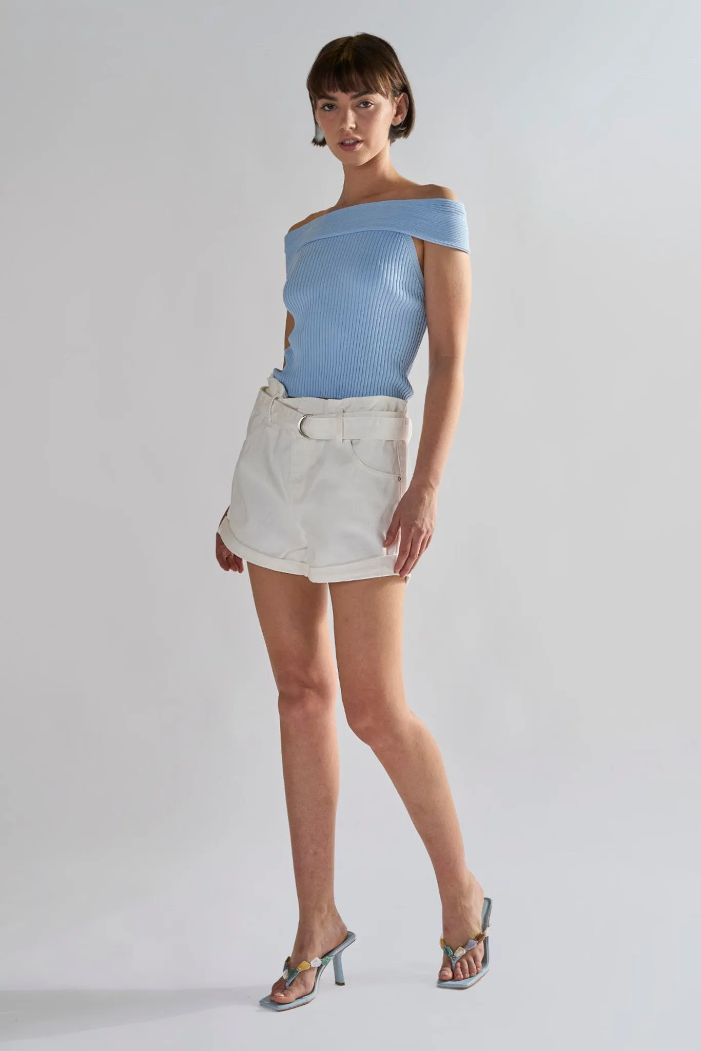 Off White Paper-Bag Belted Shorts sold by Glamorous