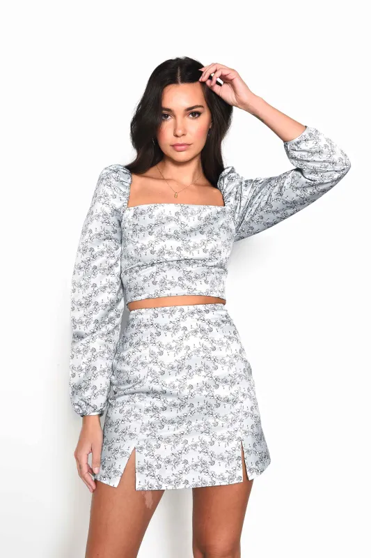 Glamorous Mint Floral Mini Skirt with Front Splits made by Glamorous