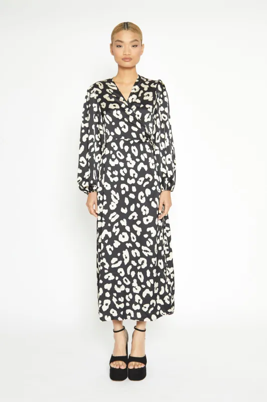 Glamorous Black Cream Large Leopard V Neck Long Sleeve Wrap Dress sold by Glamorous