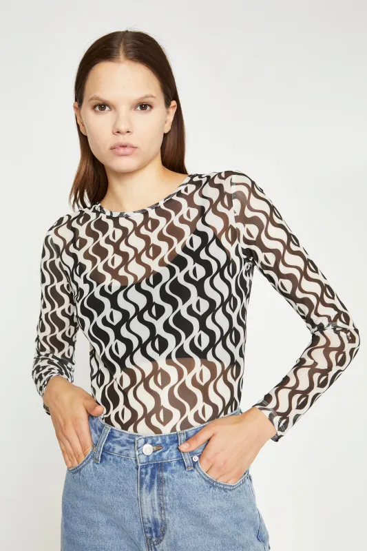 Glamorous Wavy Mono Mesh Long Sleeve Bodysuit made by Glamorous