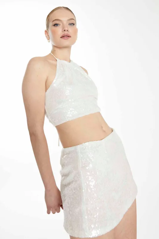 Glamorous Collection Silver Sequin Low Waist Mini Skirt sold by Glamorous