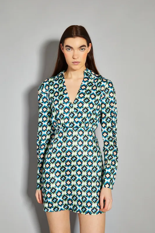 Glamorous Cream Multi Geo Flower Print V-Neck Mini Dress sold by Glamorous