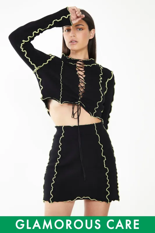 Glamorous Care Black Exposed Seam Mini Skirt made by Glamorous