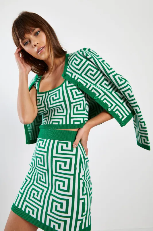 Glamorous Green Geo Long Sleeve Intarsia Knit Cardigan made by Glamorous