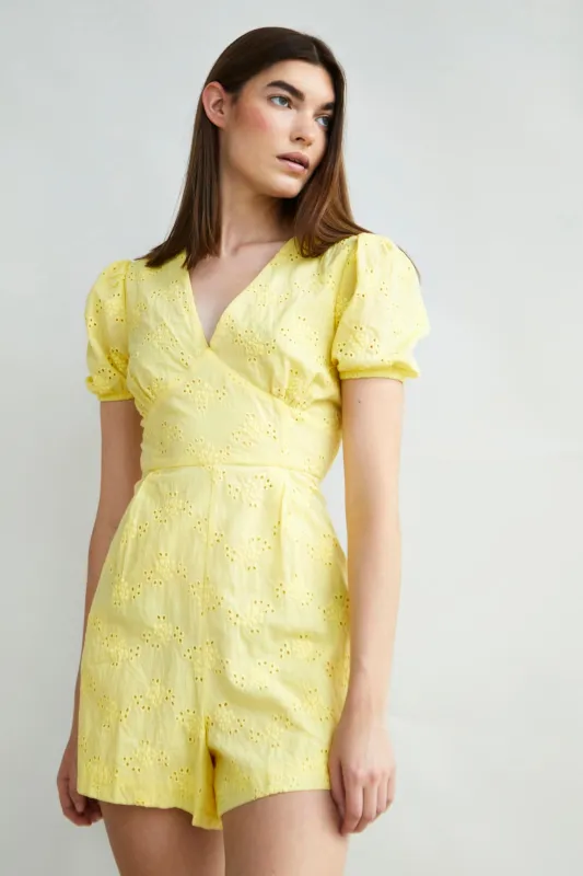 Glamorous Collection V-Neck Playsuit with Puff Sleeves sold by Glamorous