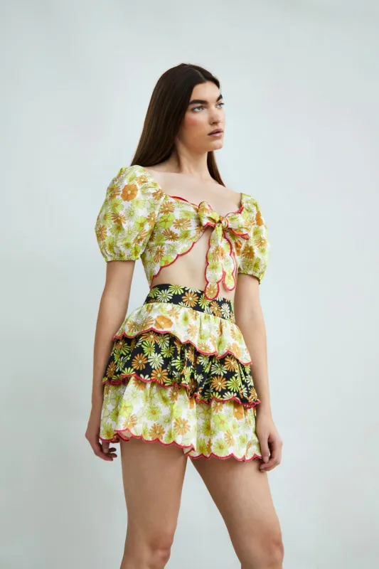 Glamorous Collection Tie Front Puff Sleeve Crop Top sold by Glamorous