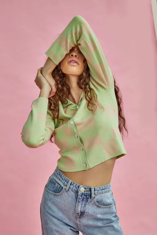 Glamorous Lily Green Stone Button Through Long Sleeve Top sold by Glamorous