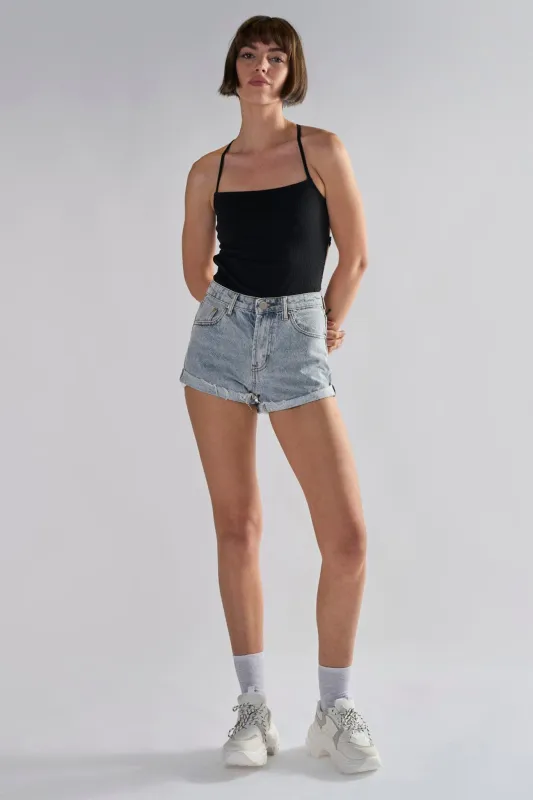 Glamorous Light Antique Wash High Waisted Shorts sold by Glamorous