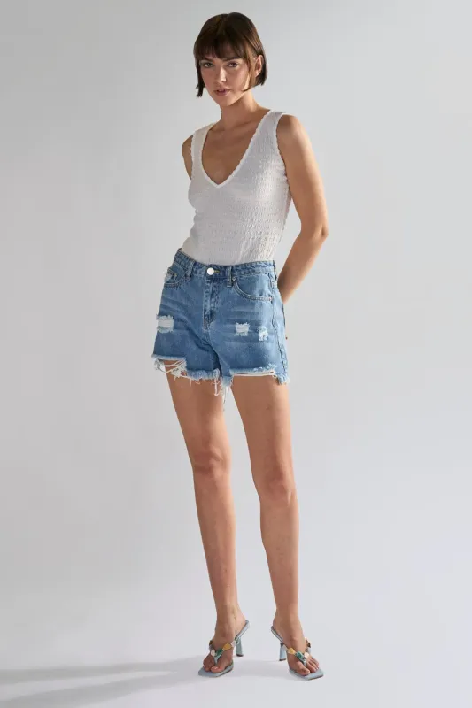 Glamorous White Textured V- Neck Bodysuit made by Glamorous