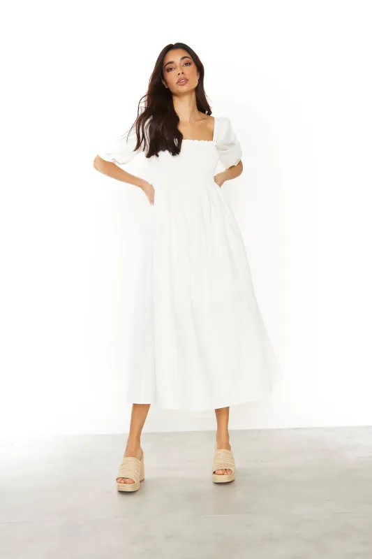 Glamorous Off White Square Neck Short Sleeve Midi Dress sold by Glamorous