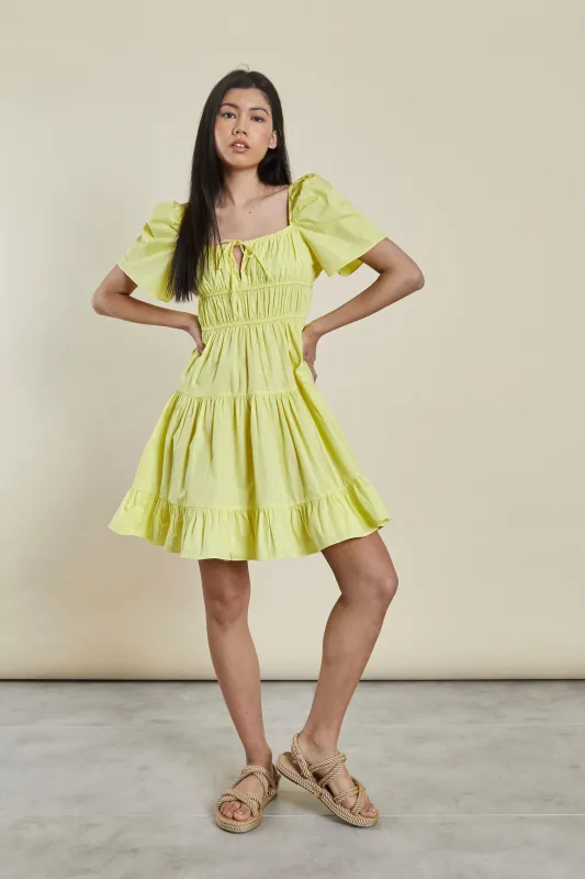 Glamorous Yellow Puff Shoulder Frill Tie Front Mini Dress sold by Glamorous