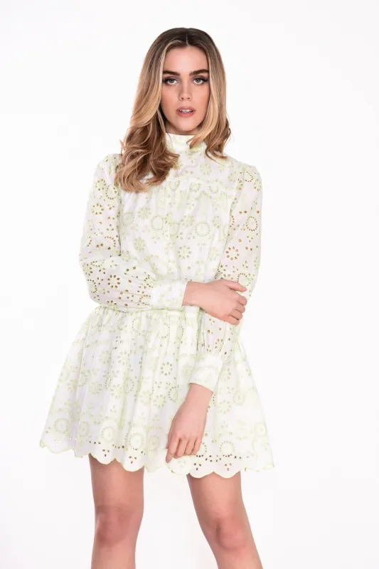 Glamorous White Green Broderie Crochet Mini Dress sold by Glamorous