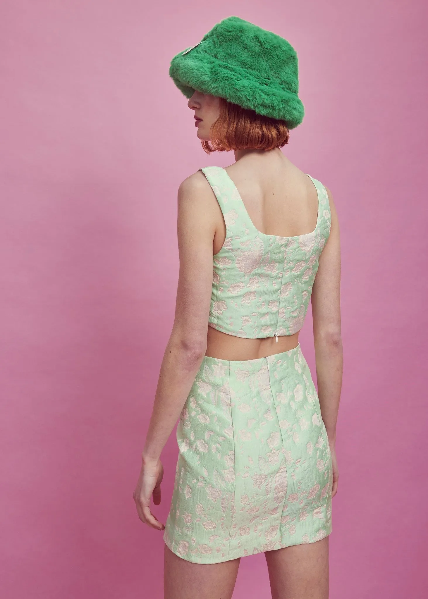Green-Pink Brocade Side Split Mini Skirt sold by Glamorous product image thumbnail 4