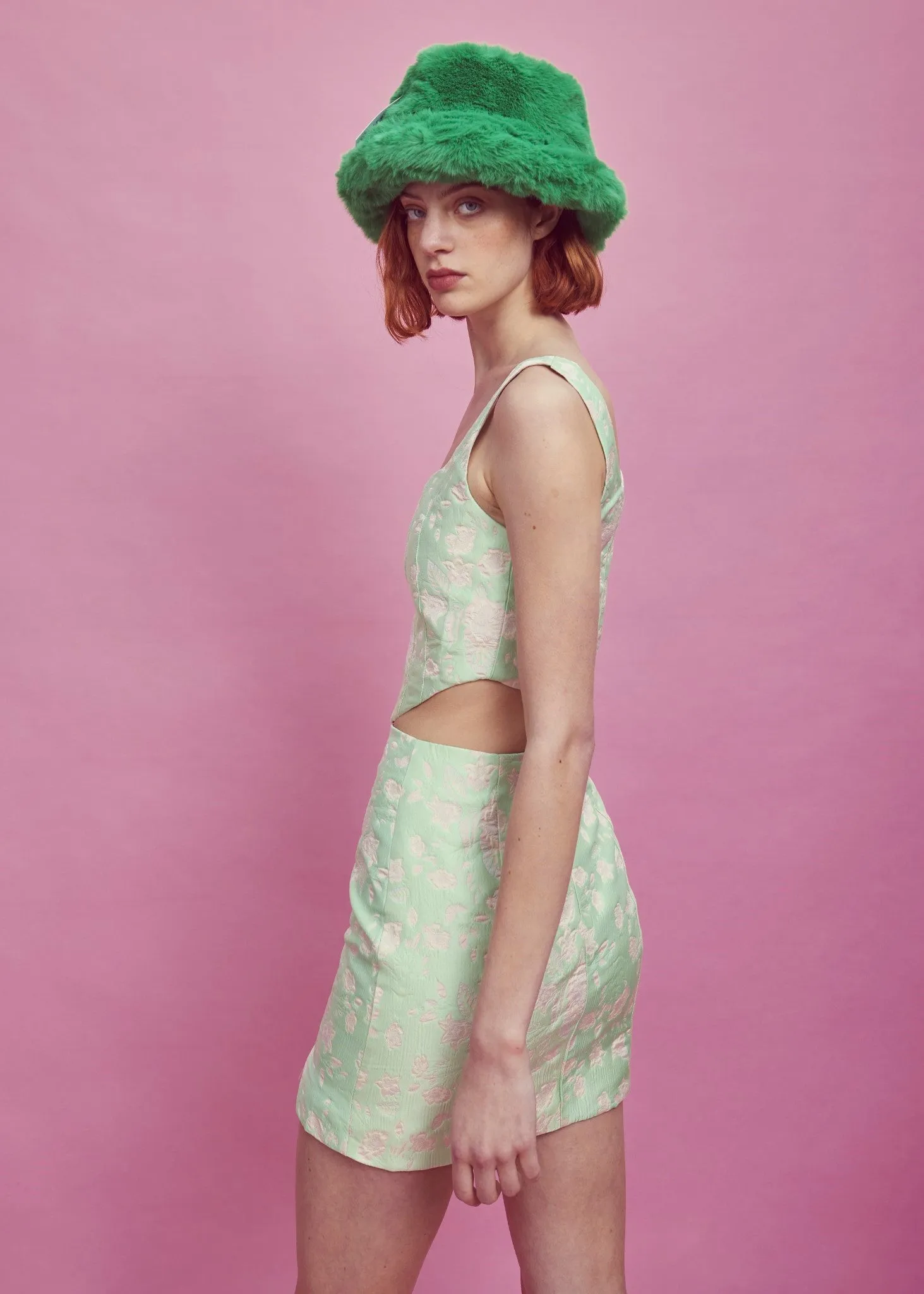 Green-Pink Brocade Side Split Mini Skirt sold by Glamorous product image thumbnail 2