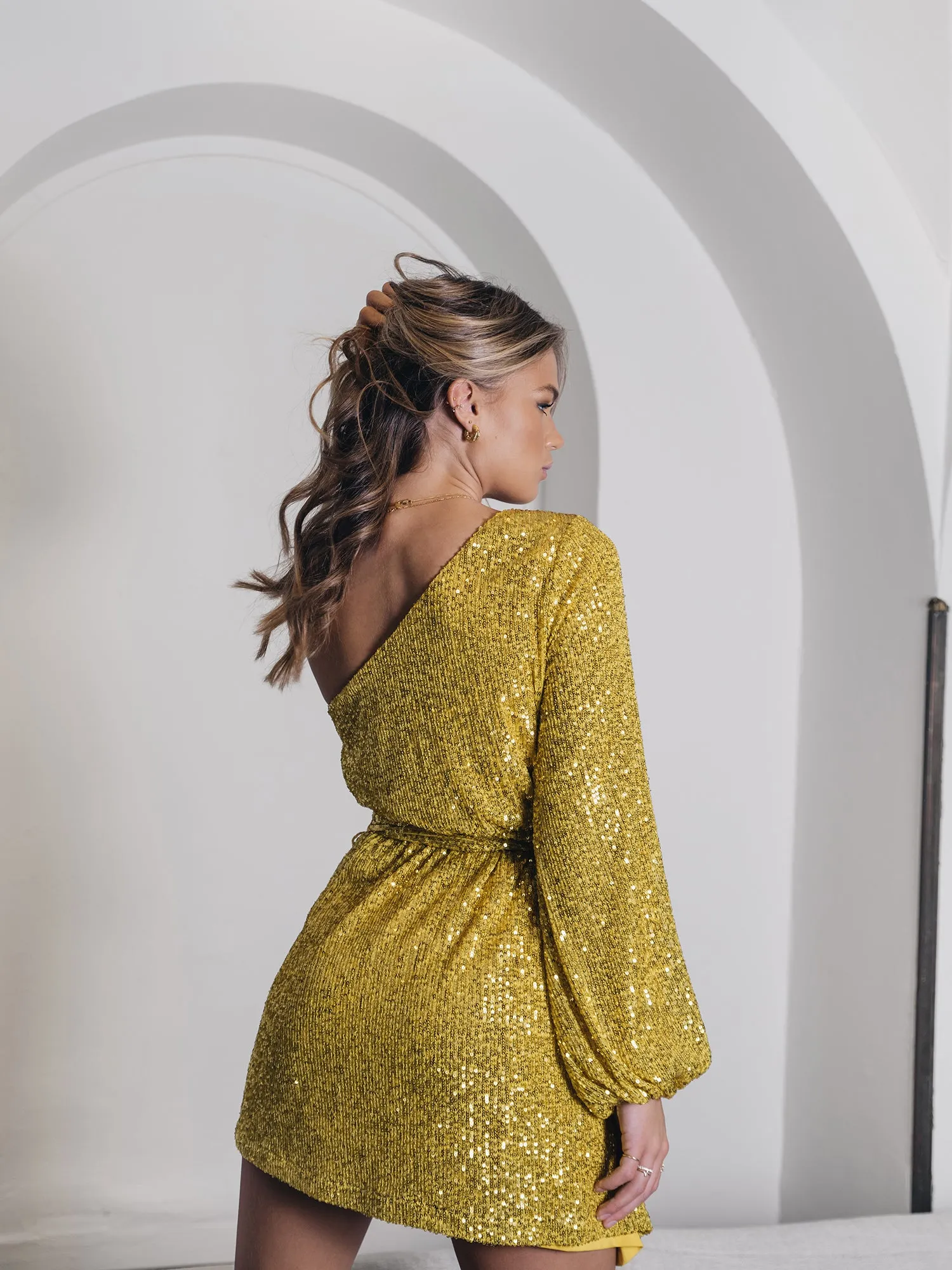 Glamorous Gold Sequin One Sleeve Mini Dress sold by Glamorous product image thumbnail 3
