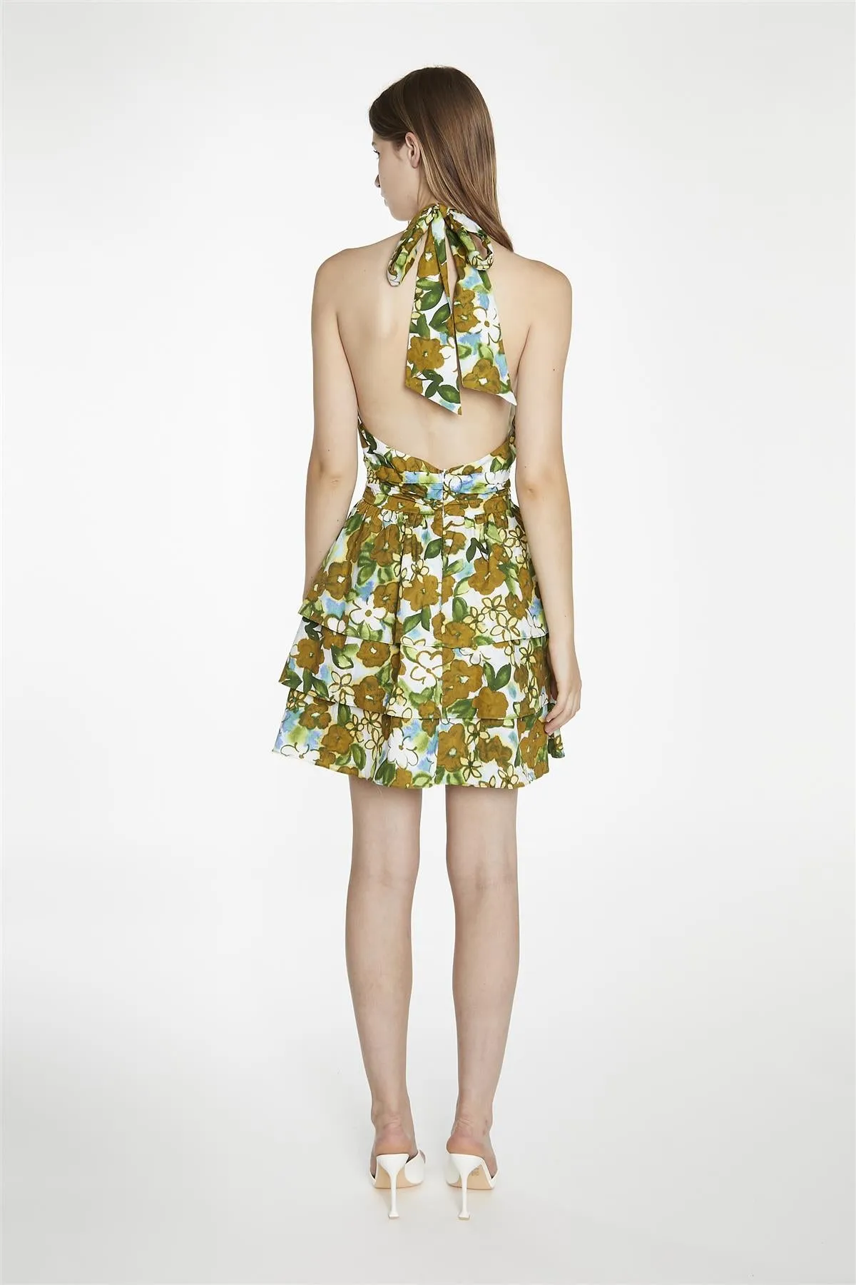 Large-Brown-Green-Floral Crossover-Halter-Neck-Rara- Mini-Dress sold by Glamorous product image thumbnail 2