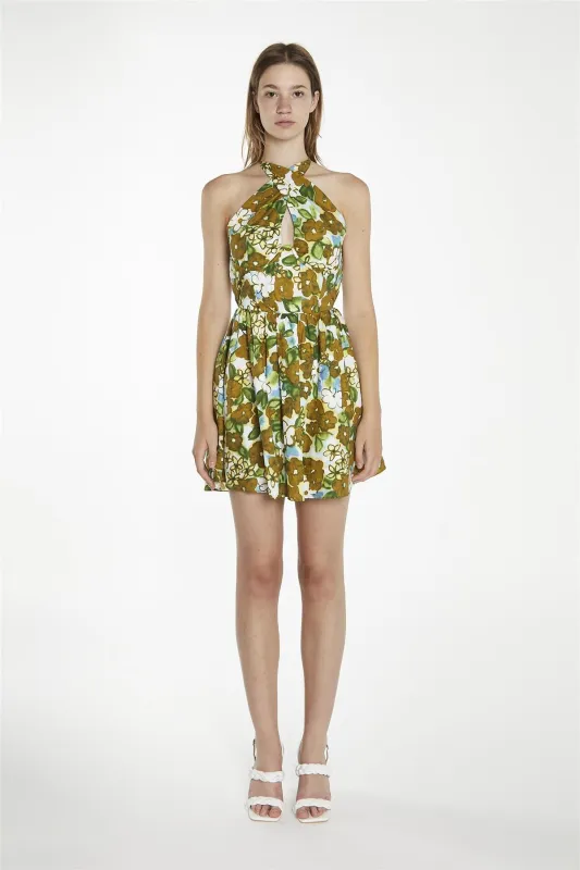 Large-Brown-Green-Floral Cross-Over-Halter-Neck Mini-Dress sold by Glamorous
