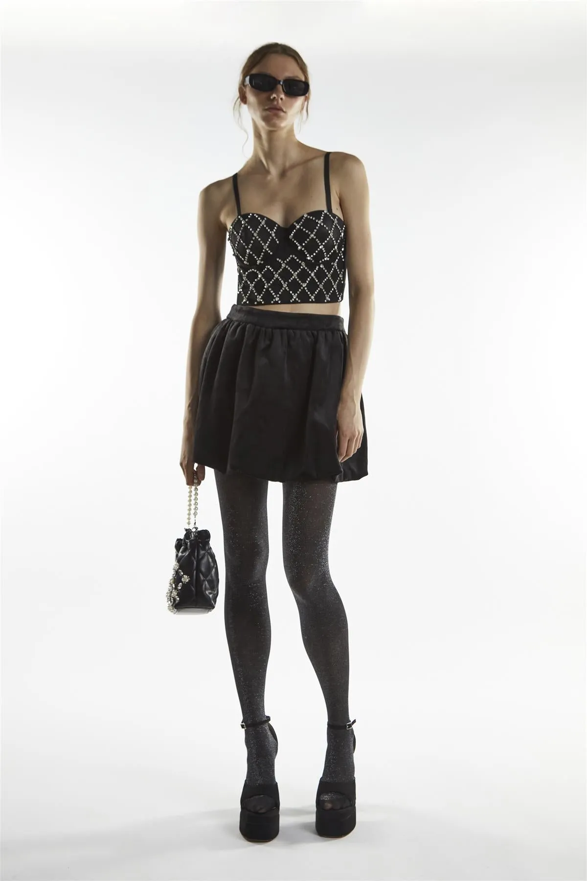 Diamante Corset Crop Top - Maia Black sold by Glamorous