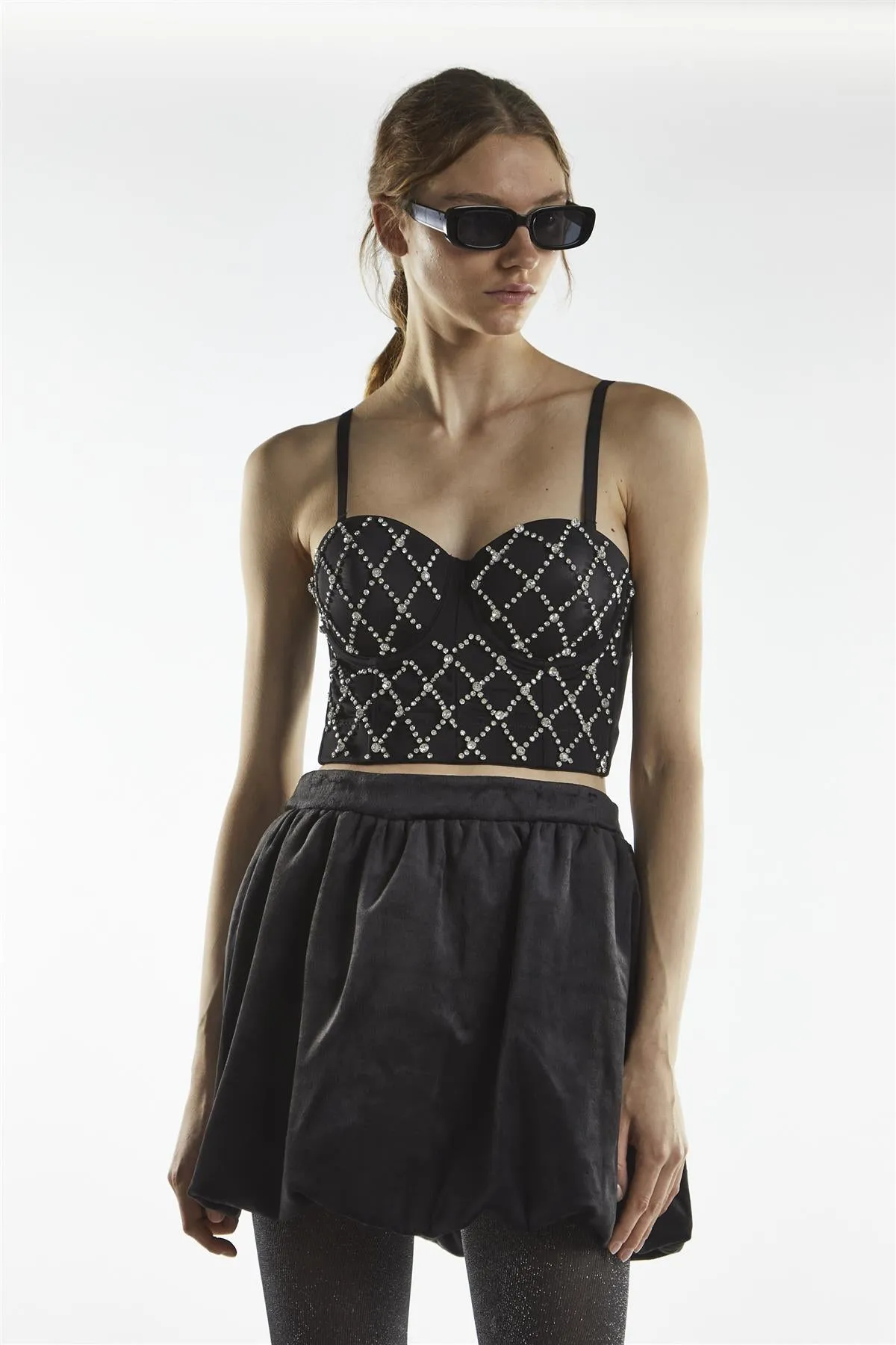 Diamante Corset Crop Top - Maia Black sold by Glamorous product image thumbnail 3