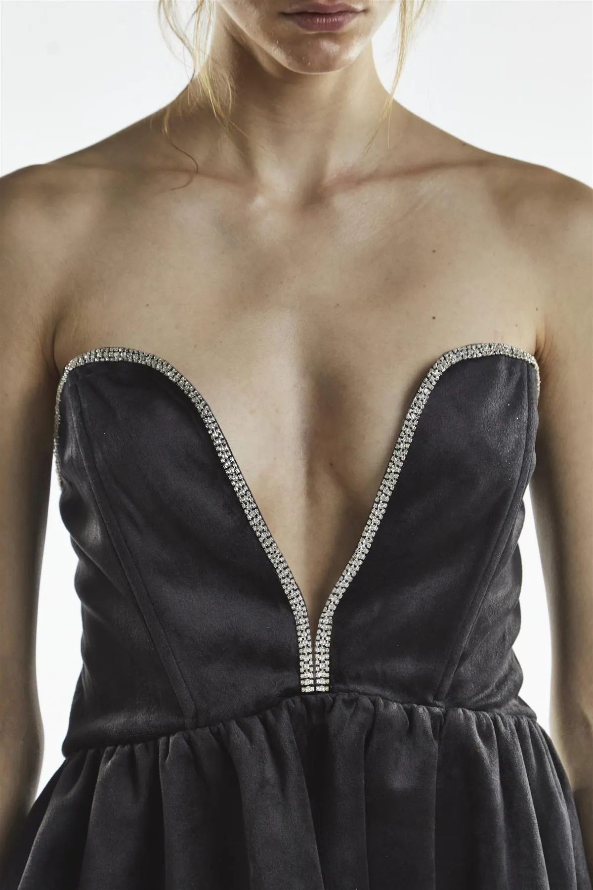 Black Plunge Rhinestone Trim Mini-Dress sold by Glamorous product image thumbnail 3