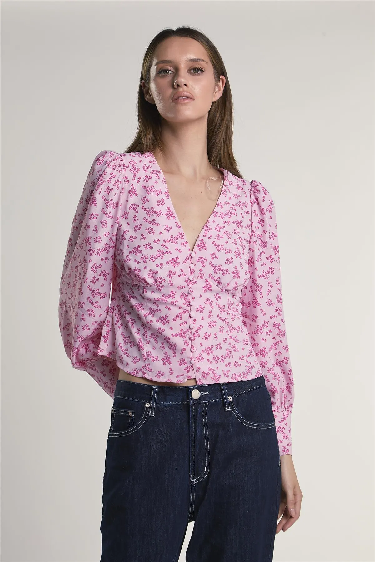 Pink-Fuschia-Ditsy Button-Front -Top sold by Glamorous product image thumbnail 3