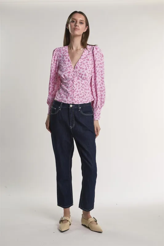 Pink-Fuschia-Ditsy Button-Front -Top sold by Glamorous