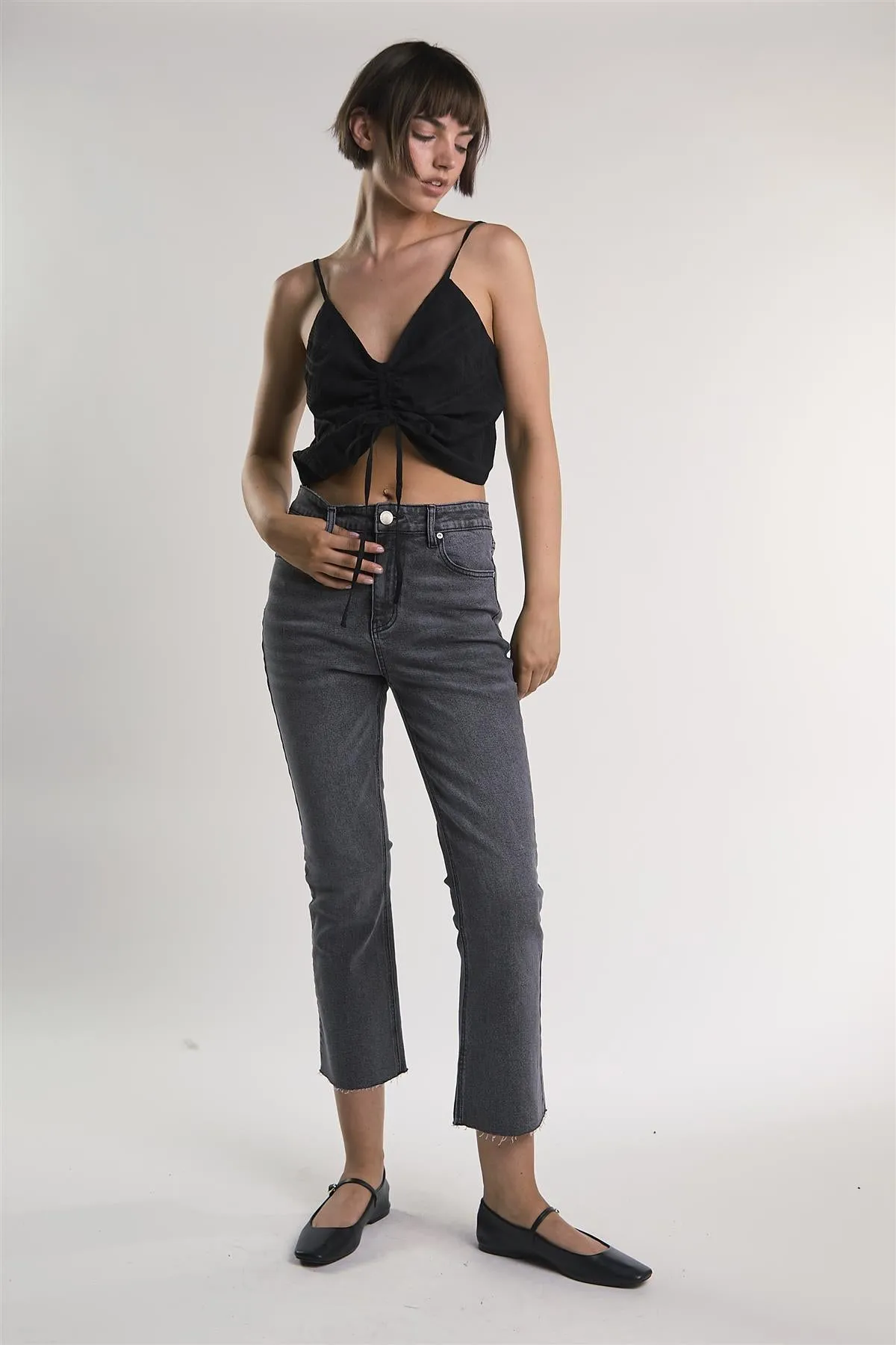 Black Gathered Sleeveless Crop-Top sold by Glamorous