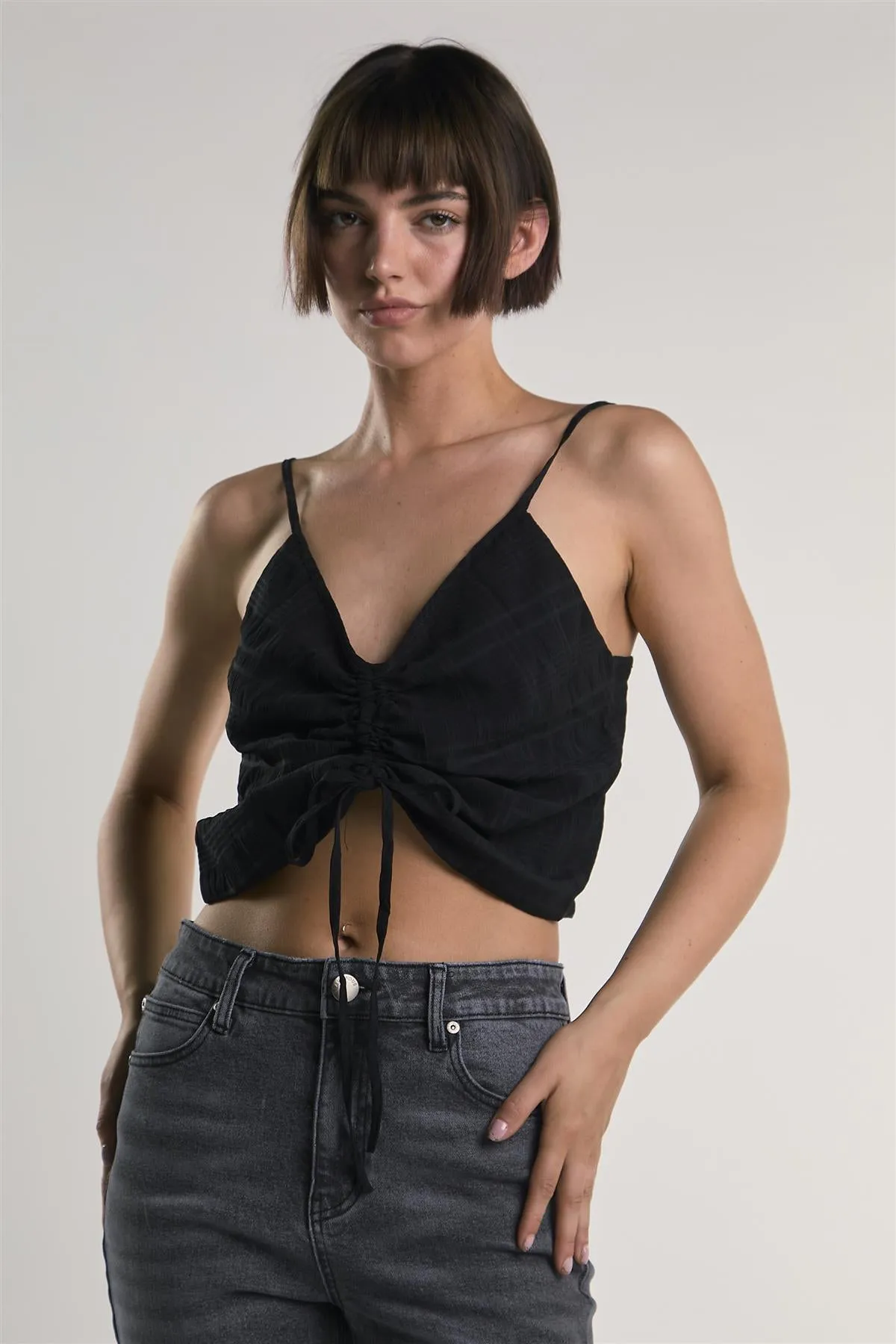 Black Gathered Sleeveless Crop-Top sold by Glamorous product image thumbnail 3