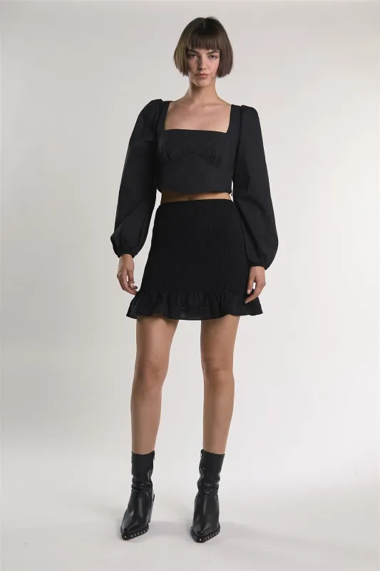 Black Long-Puff-Sleeve-Tie-Detail Crop-Top sold by Glamorous