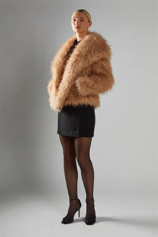Caramel Oversized-Collar Faux- Fur Coat sold by Glamorous