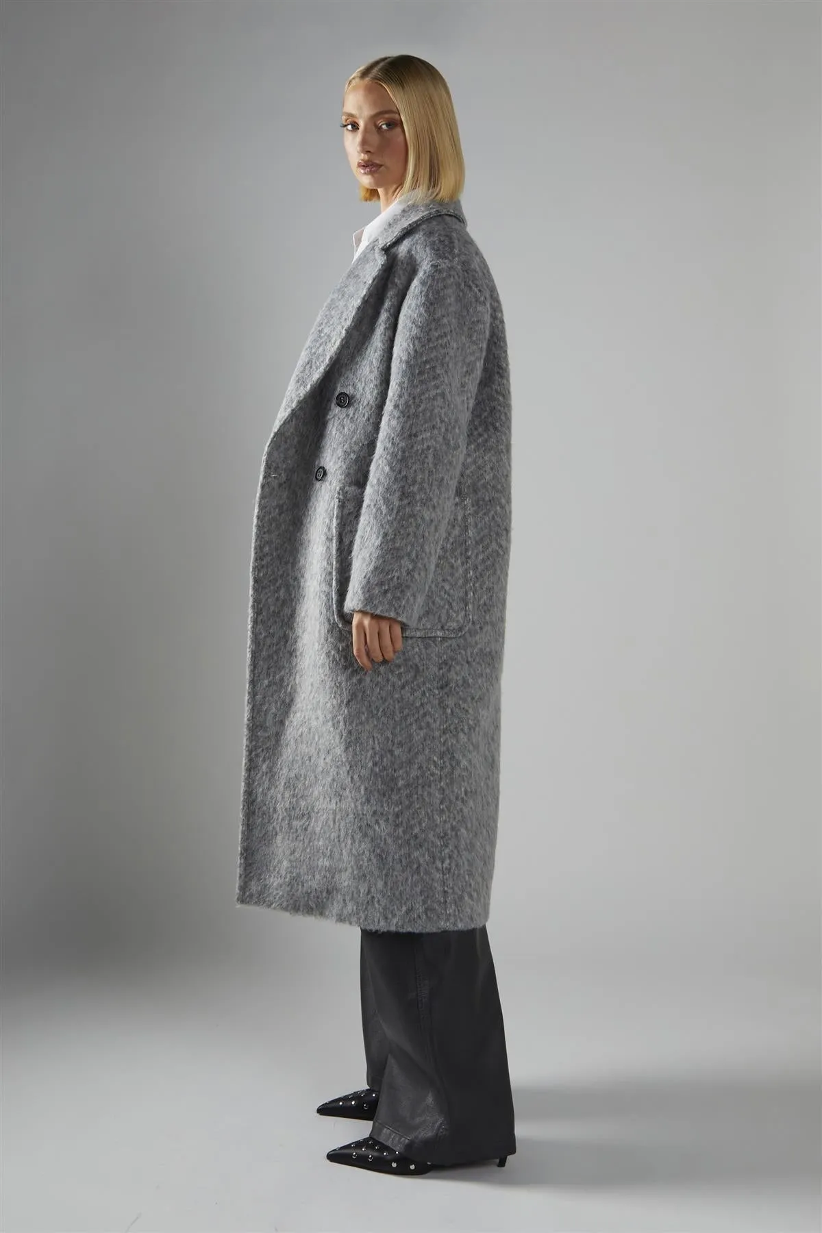 Grey Collared Midi Coat sold by Glamorous