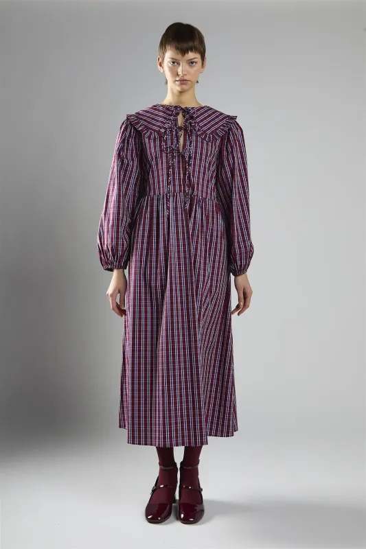 Burgundy & Navy Check Tie Front Midi Dress made by Glamorous