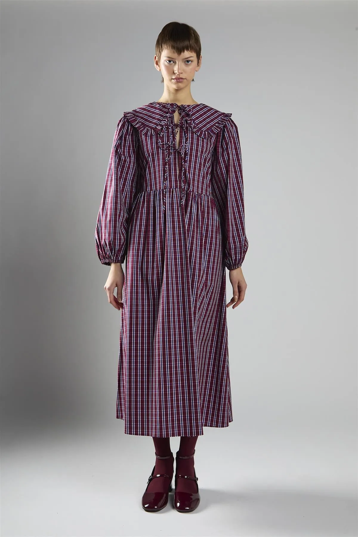 Burgundy & Navy Check Tie Front Midi Dress sold by Glamorous